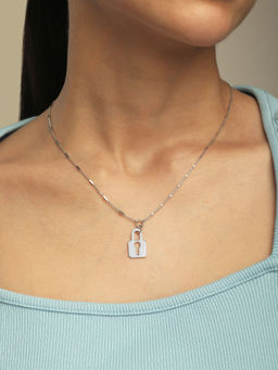 Mia by Tanishq - Minimalist Padlock Silver Necklace