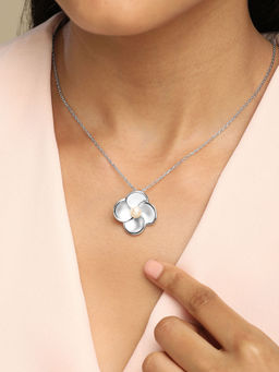 Mia by Tanishq - Timeless Petal Pearl Silver Pendant