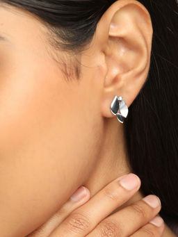 Mia by Tanishq - Frosted Petal Silver Studs Earrings