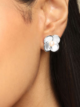 Mia by Tanishq - Bloom Pearl Silver Stud Earrings