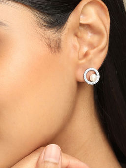 Mia by Tanishq - Luminous Pearl Silver Earrings