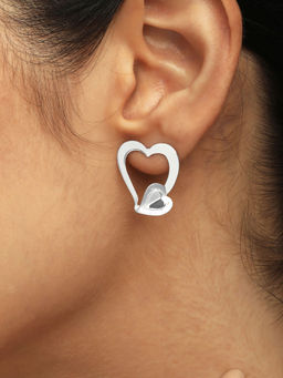 Mia by Tanishq - Sculpted Heartbeat Silver Stud Earrings