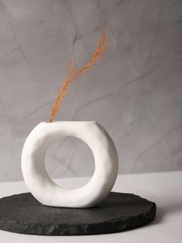 Bonhomie - White Round Textured Ceramic Vase