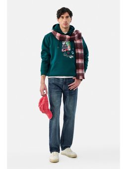 Snitch - Men Teal Printed Full Sleeves Regular Hoodie