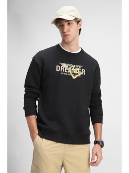 Snitch - Black Printed Full Sleeves Sweatshirt for Men