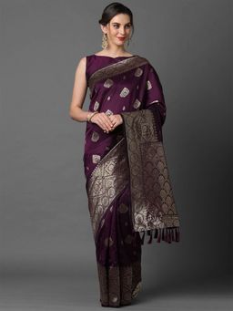 Odette - Purple Festive Silk Blend Woven Design Saree with Unstitched Blouse