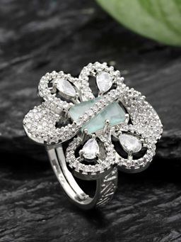 Karatcart - Light Green Cubic Zirconia Studded Silver Tone Adjustable Ring for Women