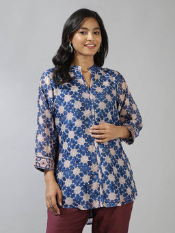 Fabindia - Blue Cotton Silk Hand Block Printed Tunic