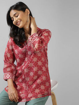 Fabindia - Red Cotton Silk Hand Block Printed Tunic