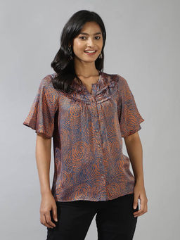 Fabindia - Blue Rayon Blend Hand Block Printed Top