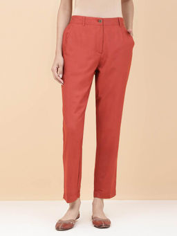 Fabindia - Orange Viscose Silk Ankle Length Slim Fit Slim Kosi Casual Pant