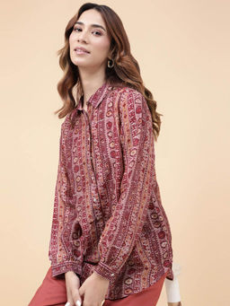 Fabindia - Pink Rayon Blend Hand Block Printed Shirt