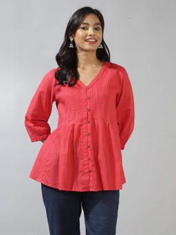 Fabindia - Red Cotton Embroidered Tunic