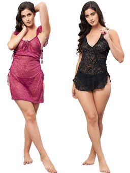 Secrets By ZeroKaata - Women Assorted Self Design Baby Doll Lingerie - Multicolor (Pack of 4)