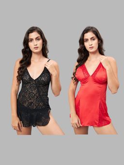 Secrets By ZeroKaata - Women Assorted Self Design Short Baby Doll Lingerie - Multicolor (Pack of 4)