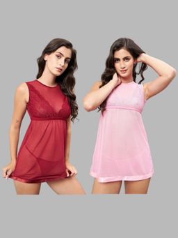 Secrets By ZeroKaata - Women Assorted Solid Baby Doll Lingerie - Multicolor (Pack of 4)