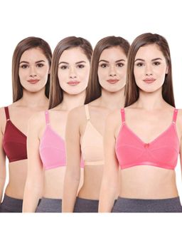 Bodycare - Women's Cotton Solid Color Full Coverage Bra Pack of 4 - Multi-Color