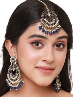 VIRAASI - Gold Plated Kundan Pearl Ethnic Maangtikka Earrings for Women and Girls (Set of 2)
