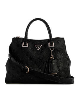 Guess - Black Textured Hand Bag with Detachable Strap