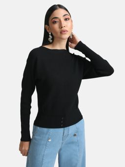 Kazo - Black Batwing Pullover With Buttons