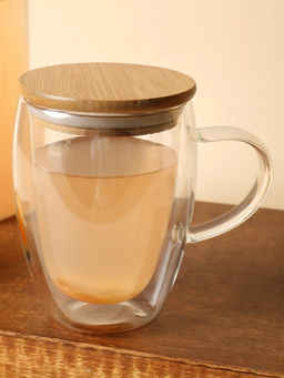 Bonhomie - Double Wall Insulated Glass Mug with Lid