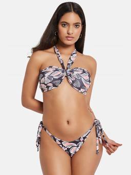G Heist - Women's Printed Halter Beachwear Swim Grey Bikini Top And Bottom