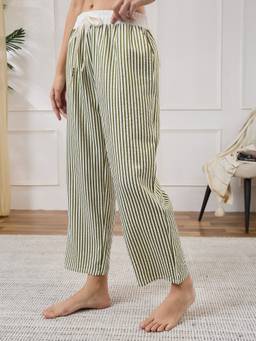 G Heist - Women Striped Summer Green Lounge Pant