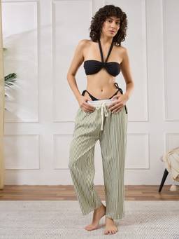 G Heist - Women Ribbed Halter Beach Wear Swim Green Bikini Top And Bottom With Pant