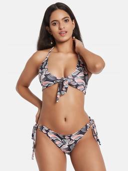 G Heist - Women's Halter Beachwear Swim Printed Grey Bikini Top And Bottom