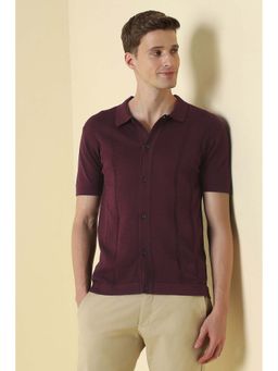 Allen Solly - Men Maroon Textured Polo Neck T-shirt