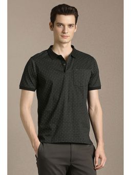 Louis Philippe - Men Black Printed Polo Neck T-shirt