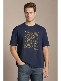 Louis Philippe - Men Navy Graphic Print Round Neck T-shirt