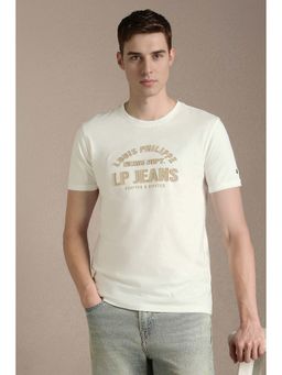 Louis Philippe - Men White Patterned Round Neck T-shirt