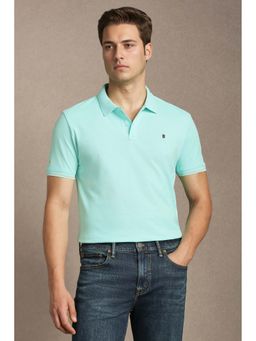 Louis Philippe - Men Aqua Blue Textured Polo Neck T-shirt
