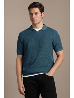 Louis Philippe - Men Blue Textured Polo Neck T-shirt