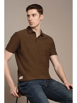 Louis Philippe - Men Brown Textured Polo Neck T-shirt