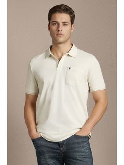 Louis Philippe - Men Cream Textured Polo Neck T-shirt