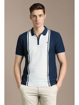 Louis Philippe - Men Navy Colorblocked Polo Neck T-shirt