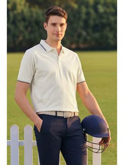 Peter England - Men White Solid Polo Neck T-shirt