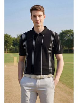 Peter England - Men Black Stripe Polo Neck T-shirt