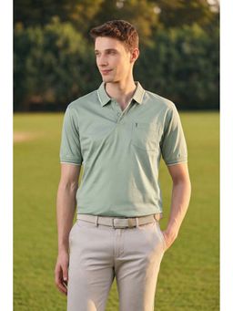 Peter England - Men Light Green Solid Polo Neck T-shirt