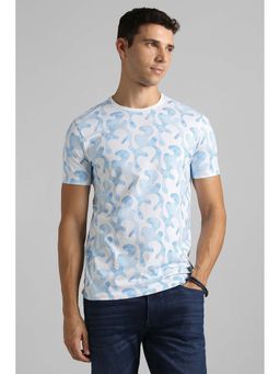 Simon Carter - Men Light Blue Print Round Neck T-shirt