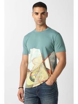 Van Heusen - Men Light Blue Graphic Print Round Neck T-shirt
