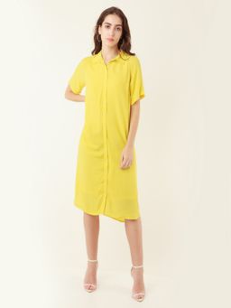 Zink London - Womens Yellow Solid Midi Dress
