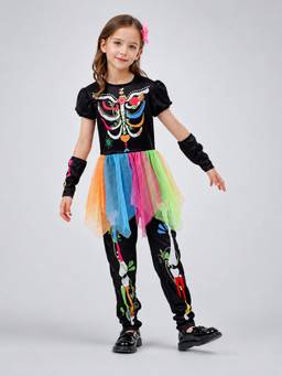 Little Surprise Box - Colorful Skeleton Princess Kids Halloween Costume Dress Up-110