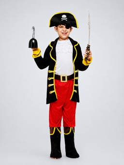 Little Surprise Box - Red/Black Coat One Eye Pirate, Kids Halloween Costume Dress Up