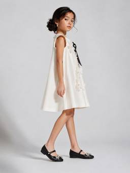 Little Surprise Box - Girls Cream Floral Polyester Dress