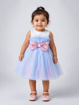 Little Surprise Box - Girls Blue Abstract Polyester Frock