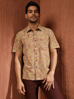 Fabindia - Mustard Cotton Kalamkari Printed Regular Shirt