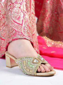 Shoetopia - Women Gold Block Heels